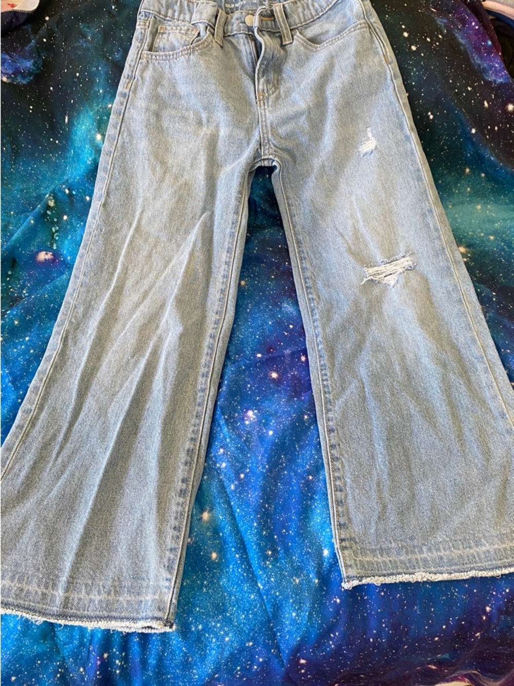 Old Navy Light Blue Flared Jeans with Knee Tear